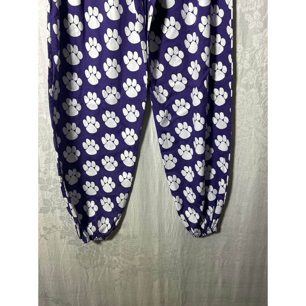 Paw Print Pants XL Purple White Joggers Made in USA Wildcats Tigers Bears Dogs - Picture 6 of 9